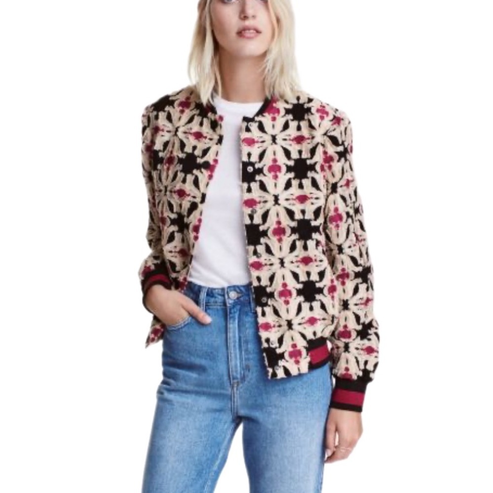 NWOT Patterned Textured Bomber Jacket Size 2 - Picture 2 of 11